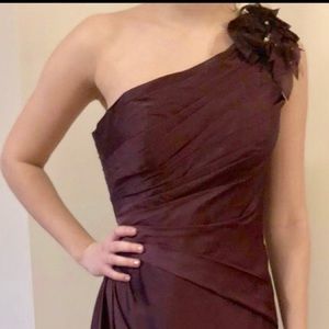 Single strap burgundy silky long dress